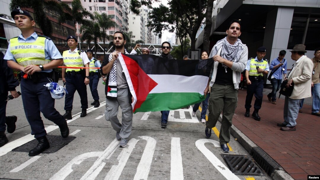 Người biểu tình thân Palestine xuống đường phản đối việc Israel ném bom Dải Gaza. 