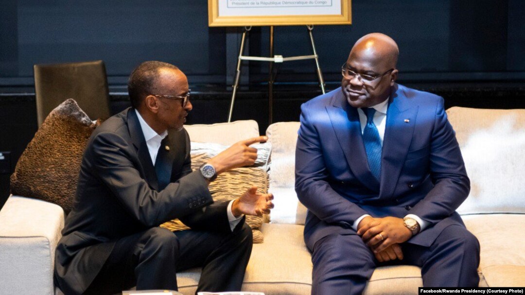 Prezida w'u Rwanda Paul Kagame Kumwe na mugenzi wiwe wa Kongo Félix Tshisekedi 
