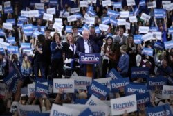 Democratic presidential candidate Sen. Bernie Sanders, I-Vt., speaks during a primary night election rally in Essex Junction, Vt., March 3, 2020.