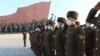 Public Security Forces soldiers salute to the statues of their late leaders Kim Il Sung and Kim Jong Il on the occasion of the 75th founding anniversary of the Korean People's Army in Pyongyang, North Korea Feb. 8, 2023.