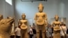 Shiva and female deity Uma sculptures, returned in August, are on display in the National Museum of Cambodia in Phnom Penh, Sept. 16, 2024. (Sun Narin/VOA)