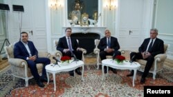 Bulgarian Prime Minister Boyko Borissov (2nd R) poses for a picture with Serbian President Aleksandar Vucic, Greek Prime Minister Alexis Tsipras (L) and Romanian Prime Minister Mihai Tudose (R) in Euxinograd residence, near Varna, Bulgaria, Oct. 3, 2017.