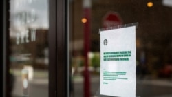 A Starbucks frequented by Syracuse University students displays precautionary measures as the threat of coronavirus spreads, New York, March 12, 2020.