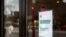 A Starbucks frequented by Syracuse University students displays precautionary measures as the threat of coronavirus spreads, New York, March 12, 2020. 