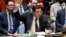 FILE - Russian Deputy U.N. Ambassador Vladimir Safronkov raises his hand to vote against a resolution at U.N. headquarters in New York, April 12, 2017.