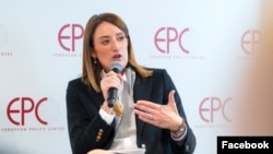 Roberta METSOLA, Ketua Parlemen Uni Eropa menyampaikan pidato di European Policy Center (EPC), 4 Maret 2025. (Facebook/@roberta.metsola)