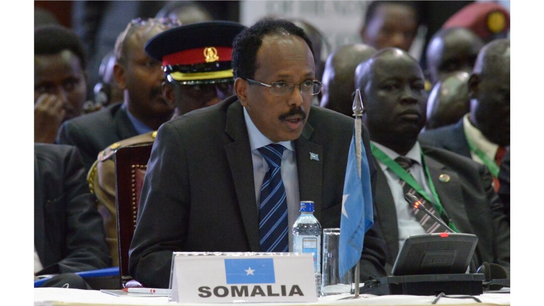 FILE - Somali President Mohamed Abdullahi Mohamed attends East Africa's regional Intergovernmental Authority on Development Special Summit in Nairobi, March 25, 2017.