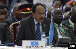 FILE - Somali President Mohamed Abdullahi Mohamed attends East Africa's regional Intergovernmental Authority on Development Special Summit in Nairobi, March 25, 2017.