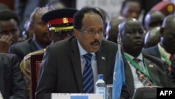 FILE - Somali President Mohamed Abdullahi Mohamed attends the East Africa's regional Intergovernmental Authority on Development (IGAD) Special Summit in Nairobi, March 25, 2017.