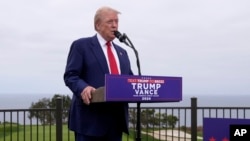 Republican presidential nominee Donald Trump speaks during a news conference at Trump National Golf Club Los Angeles in Rancho Palos Verdes, California, Sept. 13, 2024.