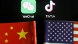 美中国旗与tiktok和微信的app