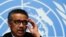 Darekta Janar na Hukumar Lafiya ta Duniya, WHO, Dr. Tedros Adhanom Ghebreyesus a wani taro da ya halarta a birnin Geneva
