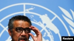 Director-General of the World Health Organization Dr. Tedros Adhanom Ghebreyesus attends a news conference at the United Nations in Geneva, Feb, 7, 2018.