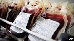 FILE - Blood units in storage at National Center for Hematology and Transfusion in Sofia, Bulgaria.