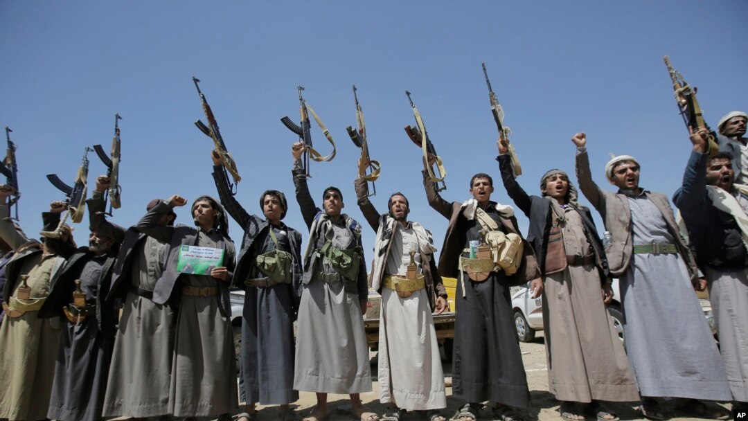 Shi'ite Houthi tribesmen chant slogans during a tribal gathering showing support for the Houthi movement in Sana'a, Yemen, Sept. 21, 2019.