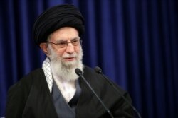 FILE - Iran's Supreme Leader Ayatollah Ali Khamenei delivers a televised speech, in Tehran, Iran, Jan. 8, 2021.
