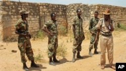 Ethiopian soldiers patrol in the town of Baidoa in Somalia, Feb. 29, 2012.