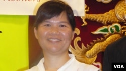 金尧如新闻自由奖的评审委员之一的香港记协主席麦燕庭（美国之音容易拍摄）