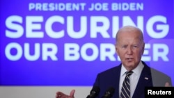 美国总统乔·拜登在白宫东厅发表讲话，宣布关于美墨边境执法的行政命令。（2024年6月4日）