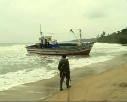 Vessel that transported the migrants is said to be from Ghana, Aug. 3, 2019, in Ebodje, Cameroon. ( Moki Kindzeka, VOA)