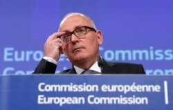 FILE - Frans Timmermans of the European Commission gives a news conference at the headquarters in Brussels, Belgium, Jan.13, 2016.