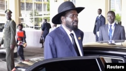 South Sudan's President Salva Kiir arrives at a leaders meeting at the African Union (AU) in Ethiopia's capital Addis Ababa July 14, 2012. 