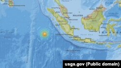 Peta lokasi gempa bumi di wilayah barat daya Sumatera.