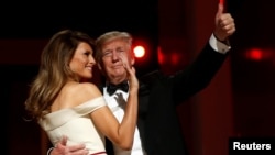 U.S. President Donald Trump and first lady Melania Trump attend the Liberty Ball in honor of his inauguration in Washington, Jan. 20, 2017.