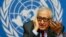 El enviado de la ONU y la Liga Árabe, Lakhdar Brahimi habla desde Ginebra sobre los hallazgos de sustancias químicas en Siria.