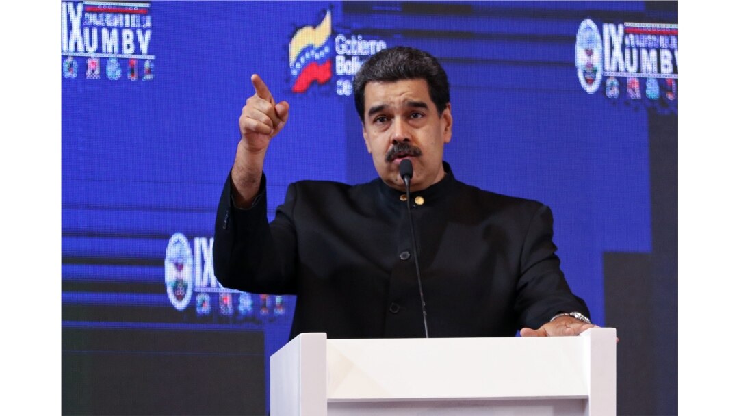 FILE - Venezuelan President Nicolas Maduro speaks during the IX anniversary of the Bolivarian Military University of Venezuela in Caracas, Sept. 3, 2019.