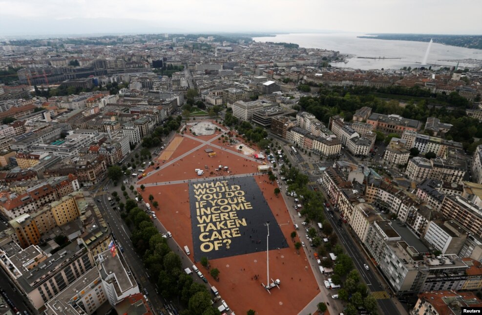 A 8,000 square meter poster is pictured on the Plainpalais square in Geneva, Switzerland May 14, 2016. 