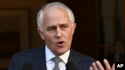 Thủ tướng Úc Malcolm Turnbull tuyên bố nội các mới của ông trong một cuộc họp báo tại Tòa nhà Quốc hội ở Canberra, Úc, ngày 20/9/2015.