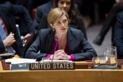 In this image released by the U.N., Samantha Power addresses the Council on Dec. 23, 2016.