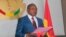 FILE - Moussa Dadis Camara speaks to the press in Conakry, Guinea, on Dec. 22, 2021. Heavily armed men broke Camara out of prison early Nov. 4, 2023.