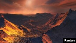 An artistic impression of a sunset from Barnard's Star on a newly detected planet dubbed a "Super-Earth," in this handout illustration provided Nov. 14, 2018. (M. Kornmesser/European Southern Observatory) 