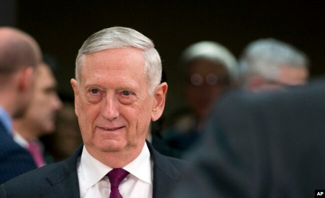 FILE - Jim Mattis, U.S. secretary of defense at the time, is seen arriving for a meeting at NATO headquarters in Brussels, Belgium, Feb. 14, 2018.