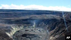 This Aug. 13, 2021 photograph provided by the U.S. Geological Survey shows the crater of Kilauea volcano on Hawaii's Big Island in Hawaii National Park, Hawaii.