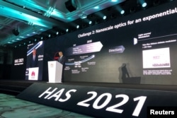 FILE - Huawei's Director of the Board William Xu speaks at the opening of Huawei Global Analysts Summit in Shenzhen, Guangdong province, China, April 12, 2021.