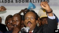 New Somali President Mohamed Abdullahi Mohamed celebrates winning the election and taking office in Mogadishu, Somalia, Feb. 8, 2017.