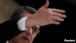 Roberto Azevedo, director-general of the World Trade Organization (WTO) gestures as he addresses a news conference in New Delhi, India, March 20, 2018.