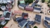 This aerial photograph taken Sept. 15, 2024, shows a view of the flooded city center in Glucholazy, southern Poland. 