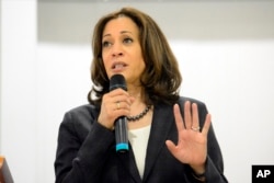 In this March 9, 2019, photo, Sen. Kamala Harris, D-Calif., speaks during an event in St. George, South Carolina.