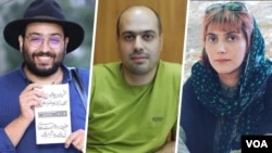 از راست: مرضیه امیری، مسعود کاظمی و کیومرث مرزبان سه روزنامهنگار ایرانی