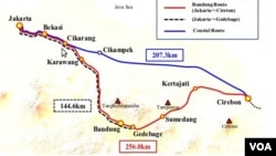 Peta rute jalur kereta cepat Jakarta-Bandung (VOA/Wulan).