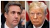 A combination photo shows President Donald Trump's onetime personal attorney, Michael Cohen, outside federal court in New York City, April 16, 2018, and Trump in the White House, July 18, 2018. 