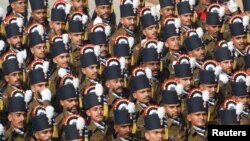 Soldiers march during India's Republic Day parade in New Delhi, Jan. 26, 2020. 