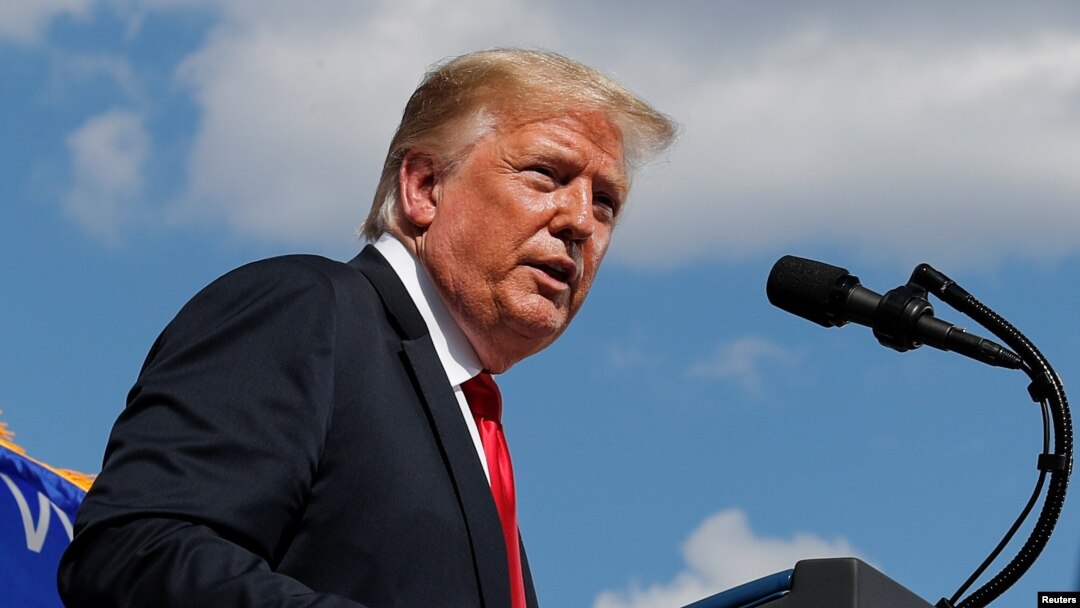 U.S. President Donald Trump delivers a speech following a tour of Fincantieri Marinette Marine in Marinette, Wisconsin, June 25, 2020. 