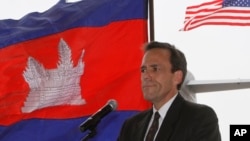 U.S. Ambassador to Cambodia William E. Todd gives a speech during a repatriation ceremony to honor the recovery of possible remains believed to belong to missing U.S. military service members found in Kampong Cham province, file photo. 