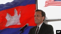 U.S. Ambassador to Cambodia William E. Todd gives a speech during a repatriation ceremony to honor the recovery of possible remains believed to belong to missing U.S. military service members found in Kampong Cham province, file photo. 