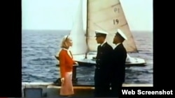 This screenshot from the 1965 U.S. Navy training film "Blondes Prefer Gentlemen" shows what to do in a "dangerous" dating situation.